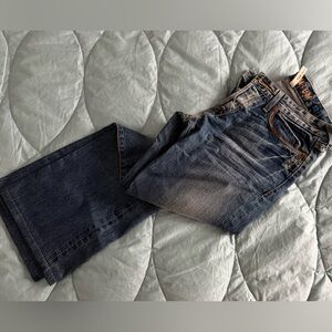 Guess Premium Men's Relaxed Fit Jeans in Dark Blue leather trim